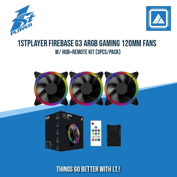 1STPLAYER FIREBASE G3 ARGB GAMING 120MM FANS W/ HUB REMOTE KIT (3PCS/PACK)