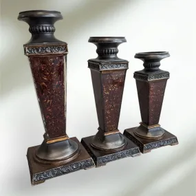 3 Vintage Wood and Glass Candle Holders