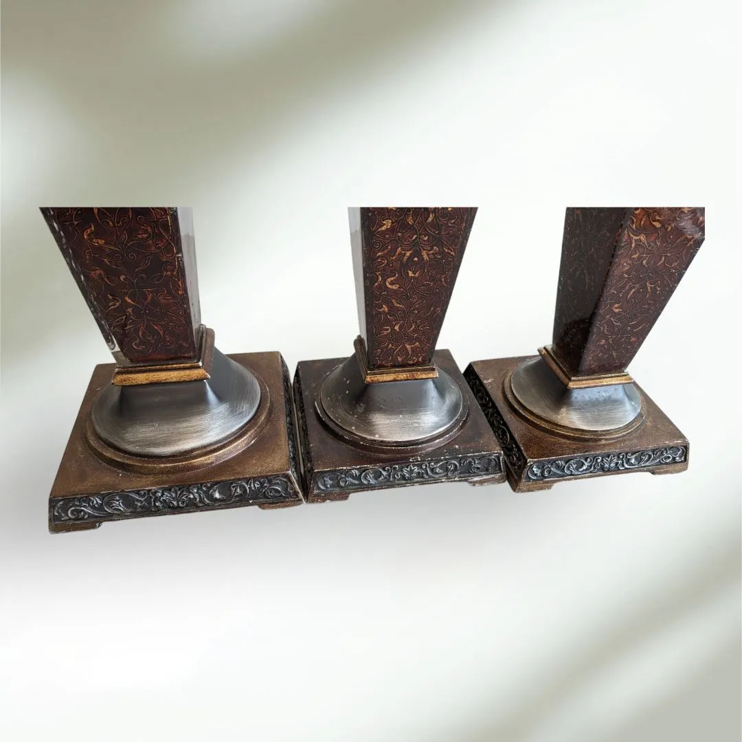 3 Vintage Wood and Glass Candle Holders