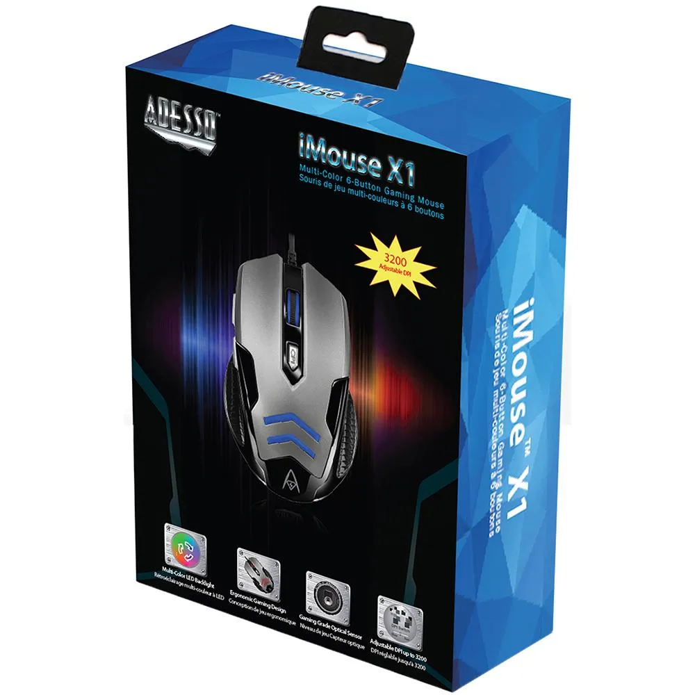 Adesso Multi-Color 6-Button Gaming Mouse - iMouse X1