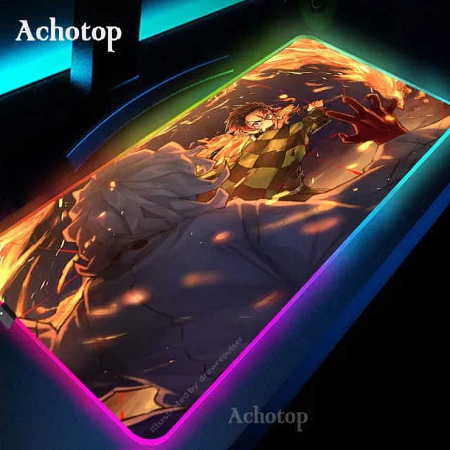 Anime Demon Slayer Mousepad Gaming Mouse Pad RGB LED omputer Desk Pad