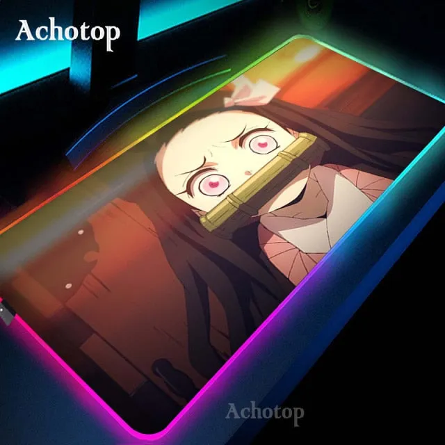 Anime Demon Slayer Mousepad Gaming Mouse Pad RGB LED omputer Desk Pad