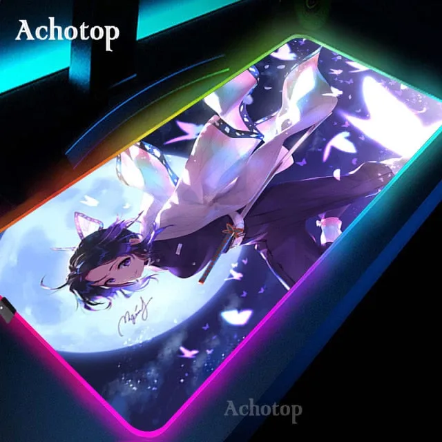 Anime Demon Slayer Mousepad Gaming Mouse Pad RGB LED omputer Desk Pad