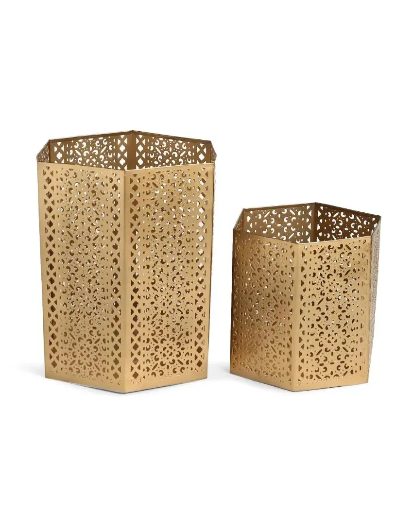 Antique Gold Finish Candle Holders | Set  Of 2