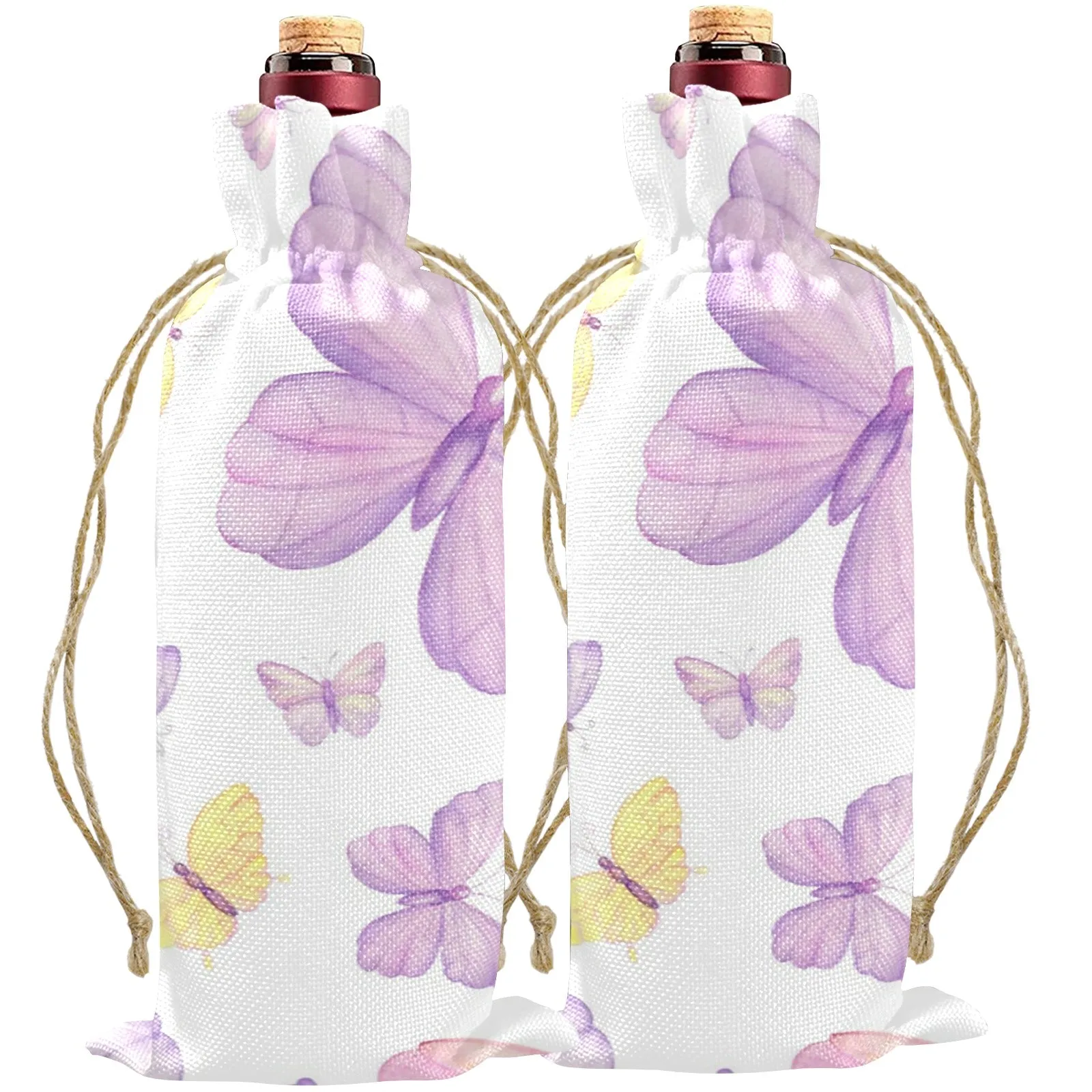 Butterflies Linen Wine Bottle Bag