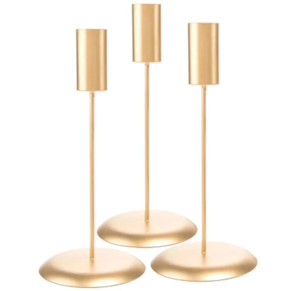 Candlestick Holders Gold 3.5 x 8 inches 3 pieces