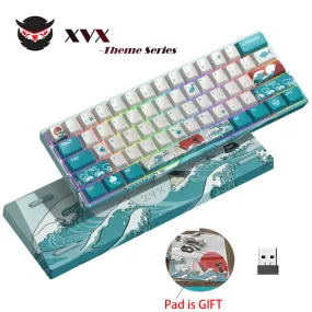 Coral sea XVX M61 Mechanical Keyboard & a Mousepad Gift |  Coral Sea Japanese Theme Wireless Keyboard RGB  and Small Mousepads