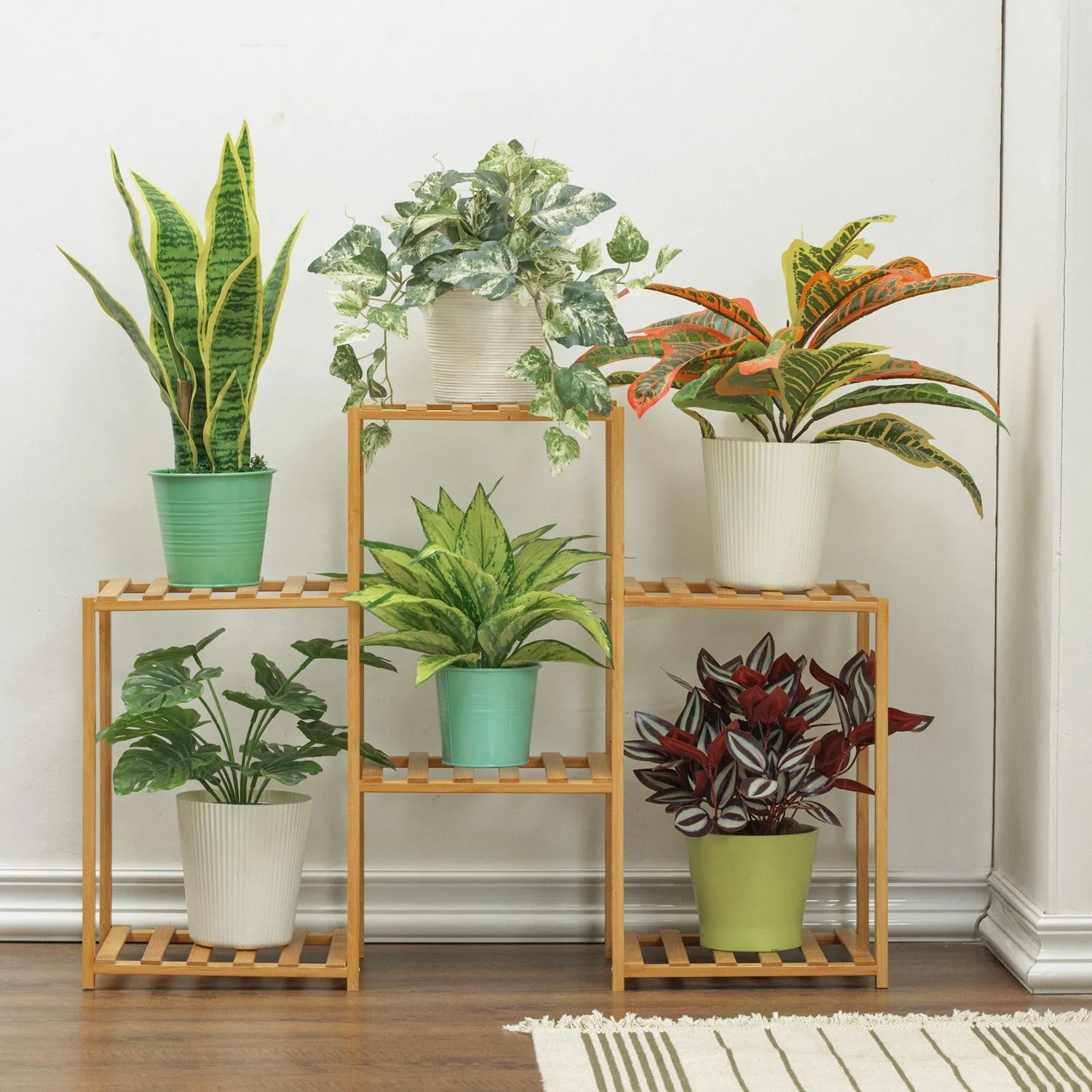 Flower Plant Stand Display Shelf - 6 Potted Plant Holder - Natural