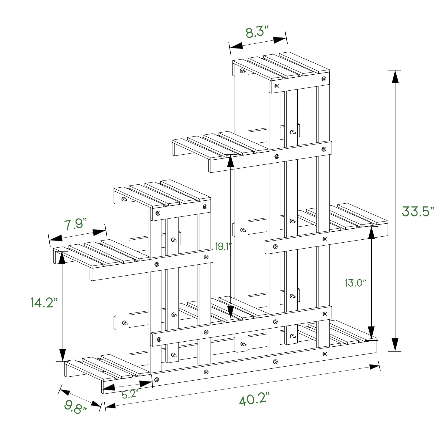 Flower Plant Stand Display Shelf - 8 Potted Plant Holder - Carbonized