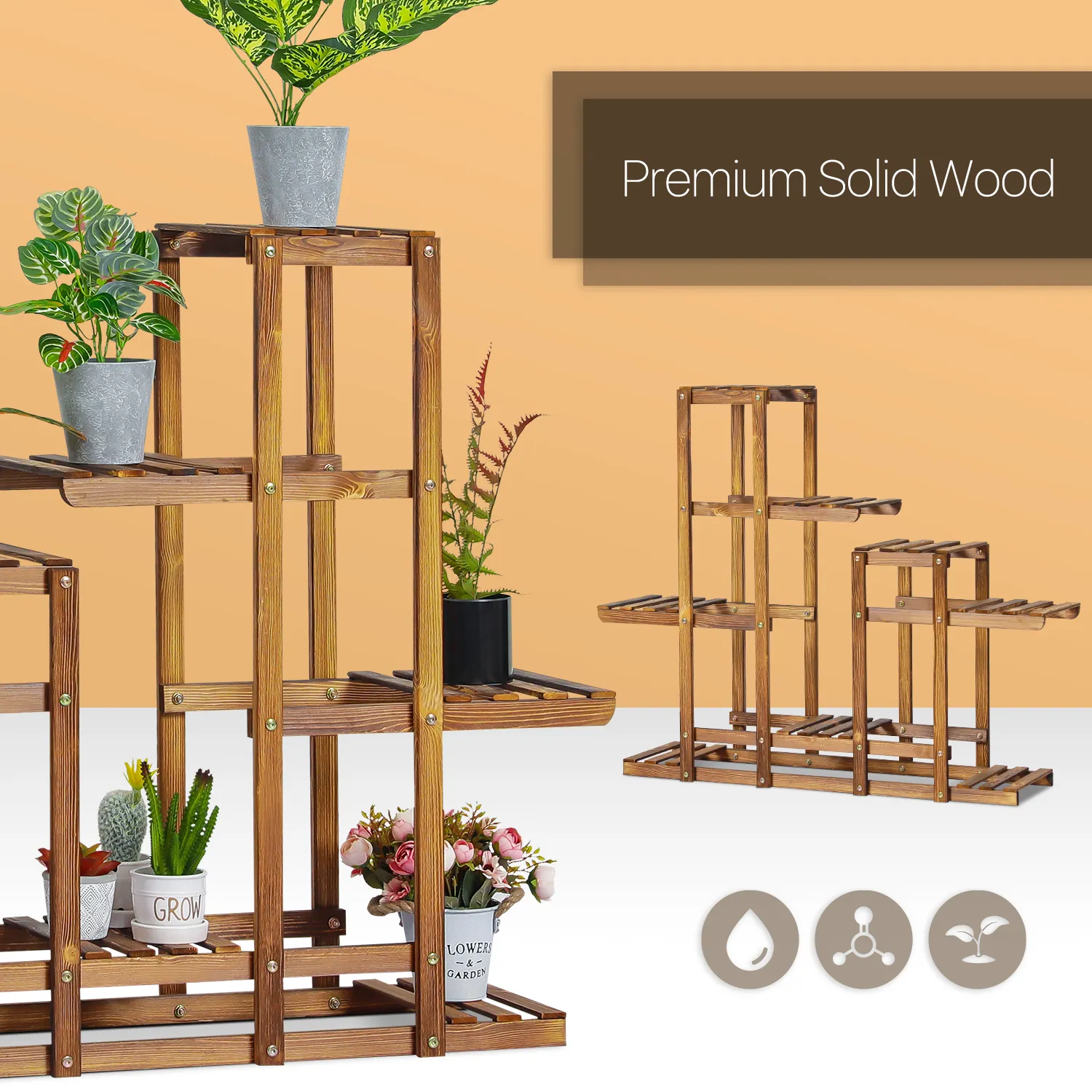 Flower Plant Stand Display Shelf - 8 Potted Plant Holder - Carbonized