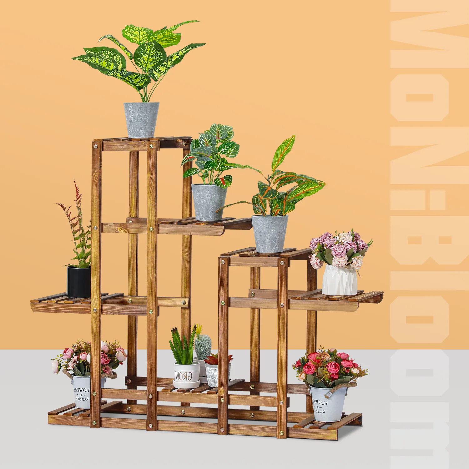 Flower Plant Stand Display Shelf - 8 Potted Plant Holder - Carbonized