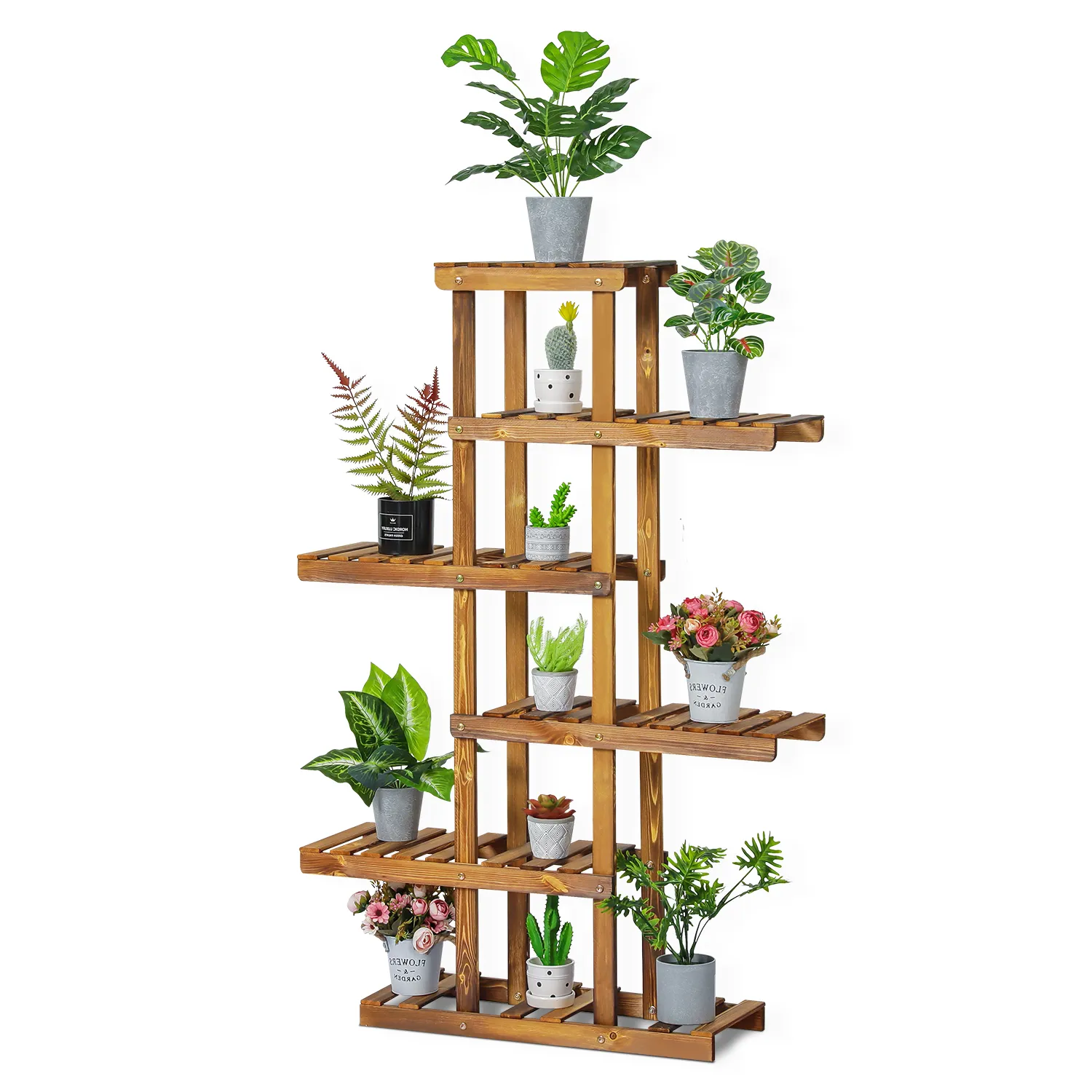 Flower Plant Stand Display Shelf - Zip-Zag Layer - 6 Tier - Carbonized