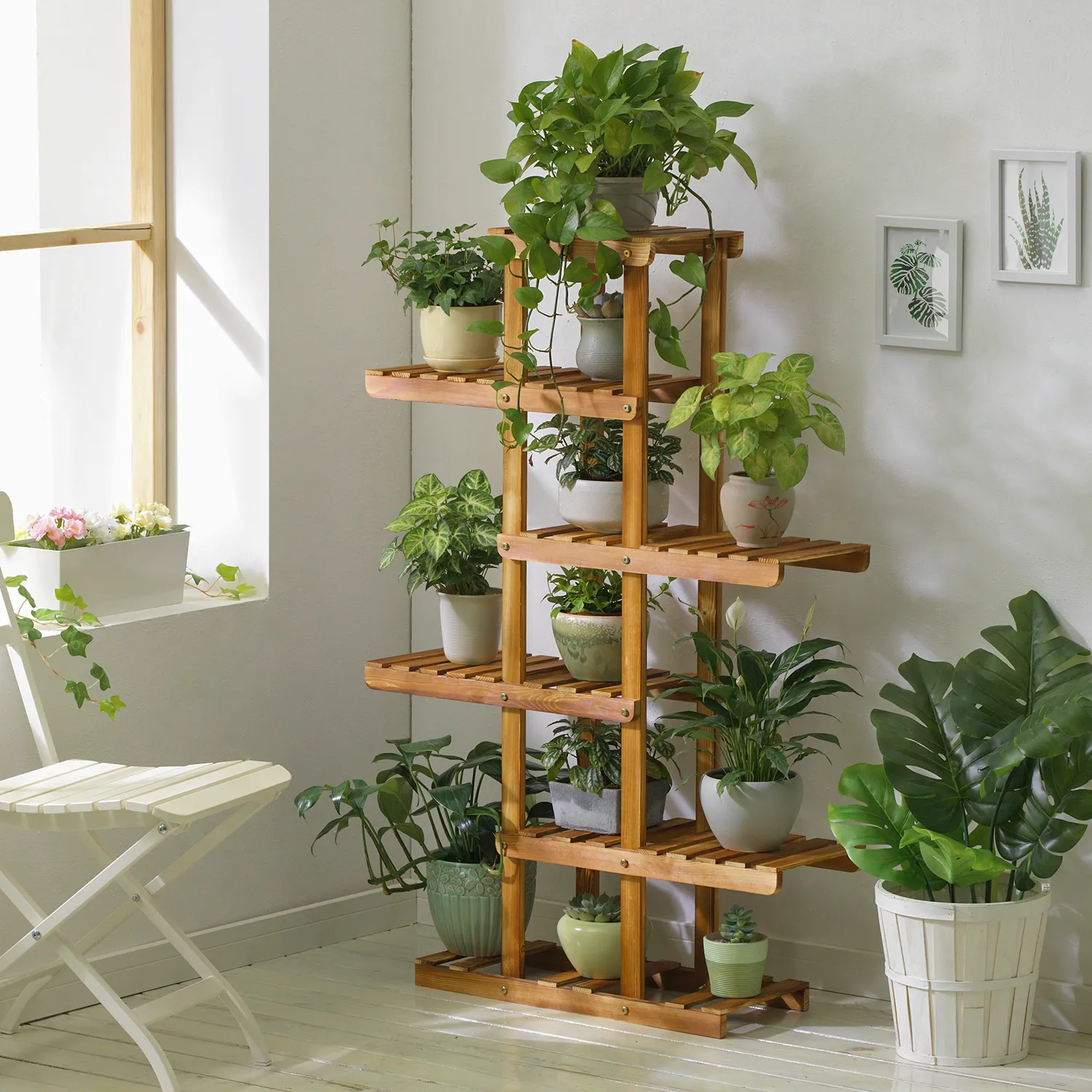 Flower Plant Stand Display Shelf - Zip-Zag Layer - 6 Tier - Carbonized