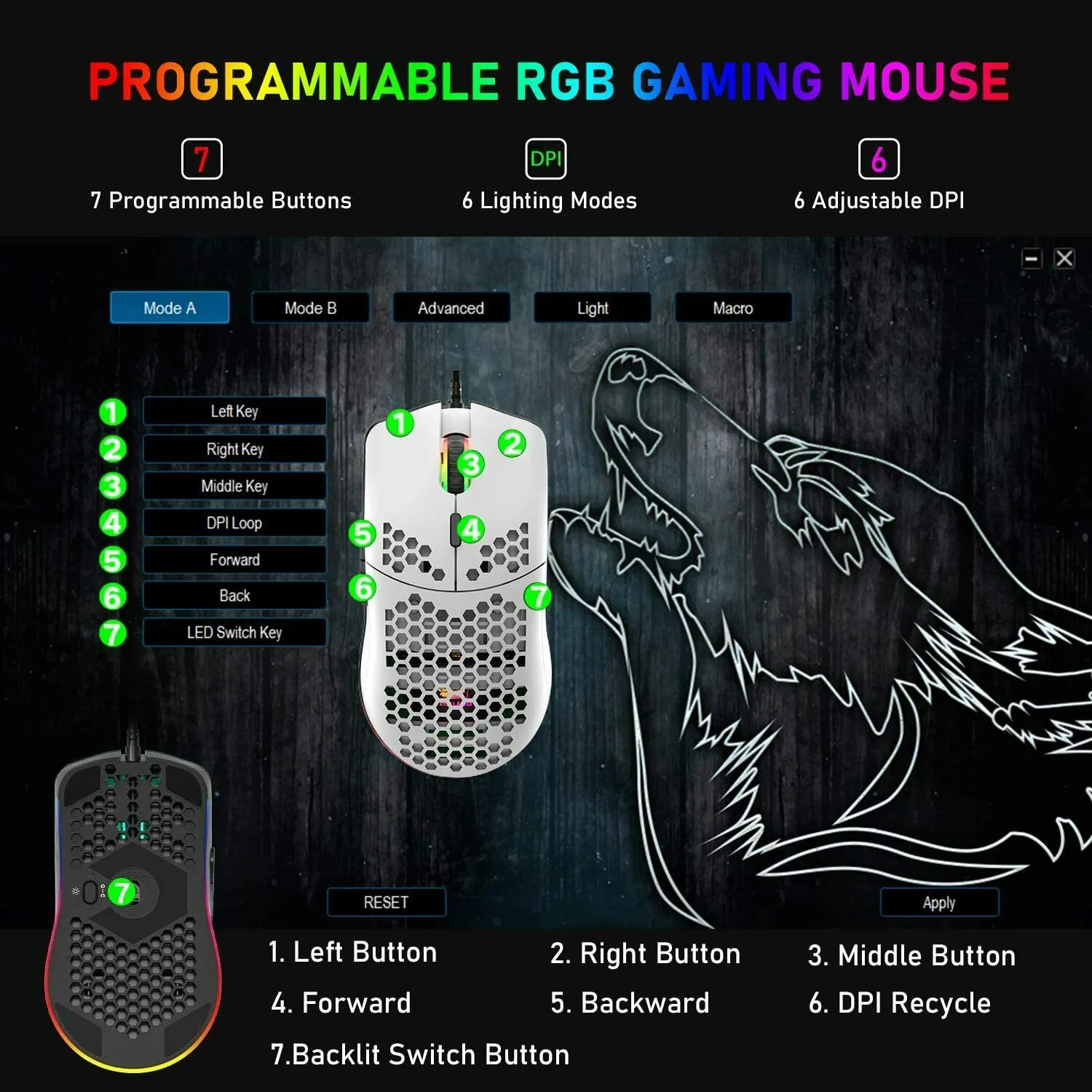 Gaming Mice Mouse 6400 DPI USB RGB Flowing Backlit Light Wired PC Laptop PS4 PS5 Random Color