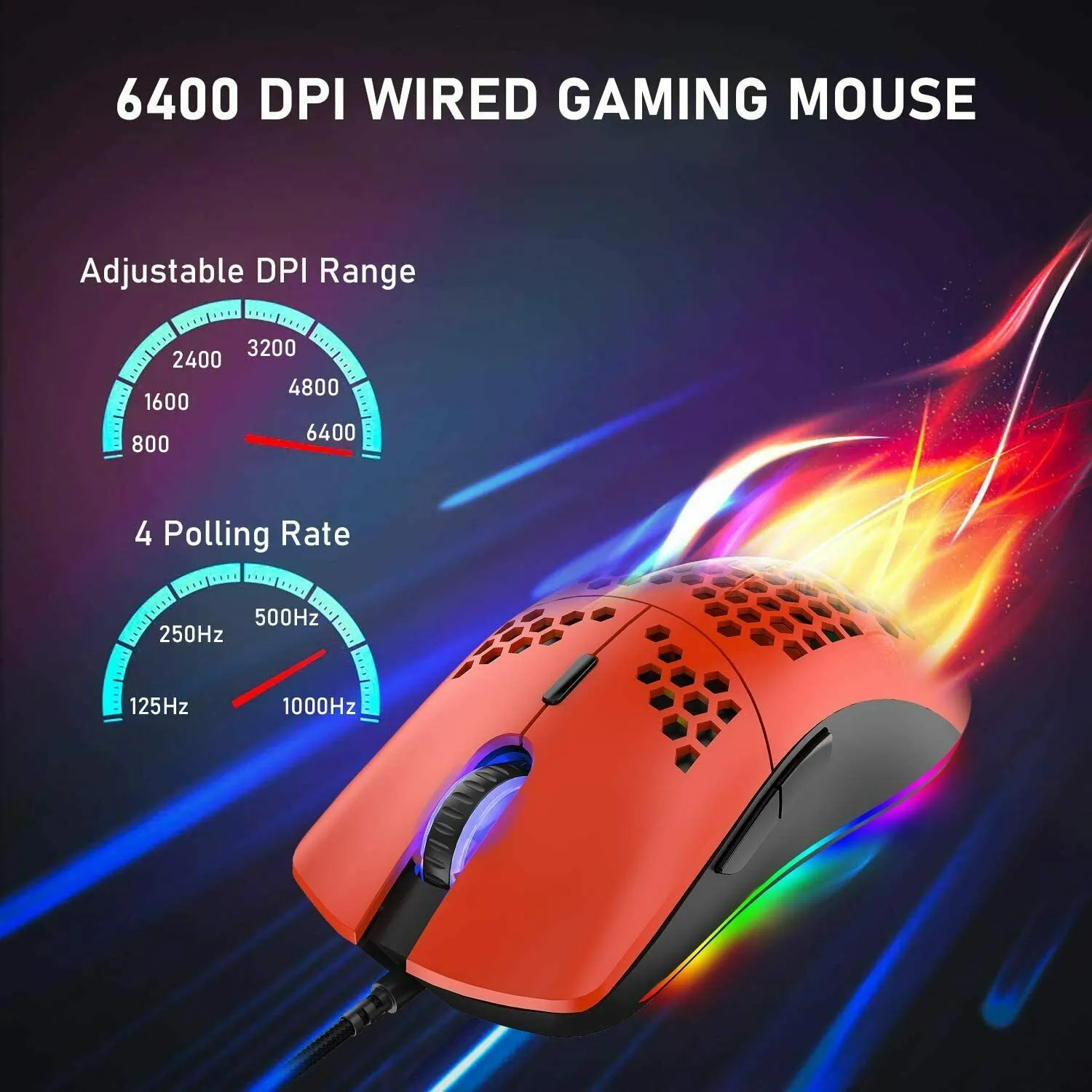 Gaming Mice Mouse 6400 DPI USB RGB Flowing Backlit Light Wired PC Laptop PS4 PS5 Random Color