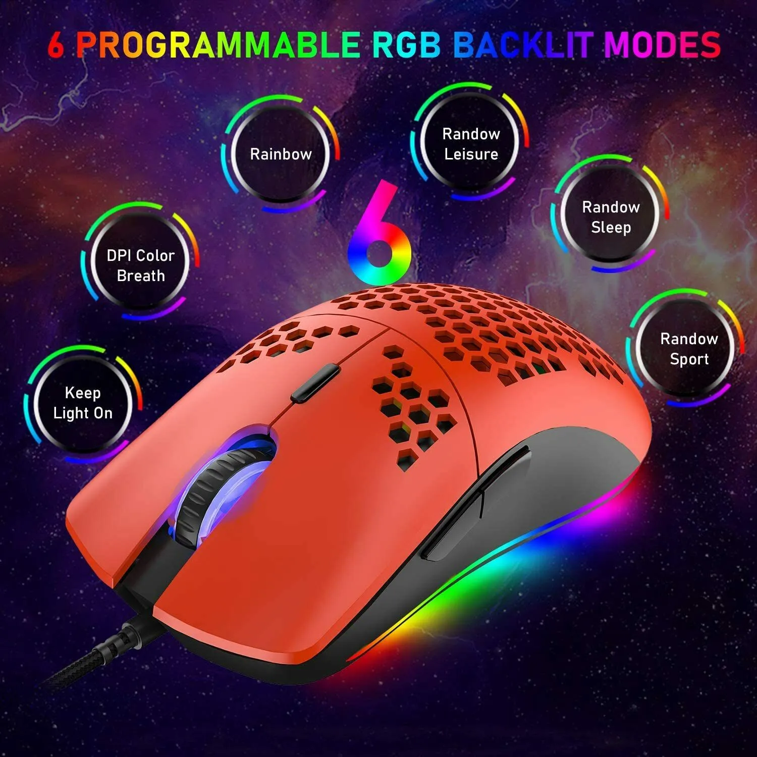 Gaming Mice Mouse 6400 DPI USB RGB Flowing Backlit Light Wired PC Laptop PS4 PS5 Random Color