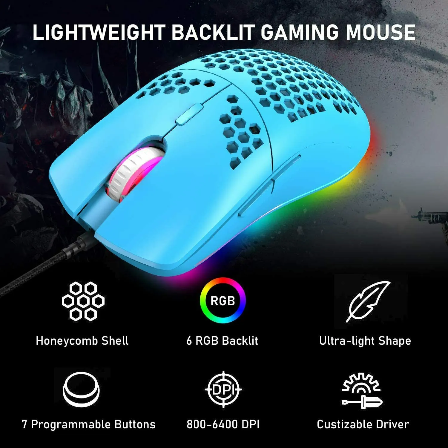 Gaming Mice Mouse 6400 DPI USB RGB Flowing Backlit Light Wired PC Laptop PS4 PS5 Random Color