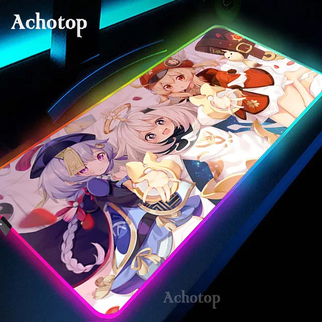 Genshin Impact RGB Gaming Mouse Pad PC Gamer Computer Mousepad Large Sexy Anime Girl Game Rubber Mouse Mat Laptop Pad Mouse Mat