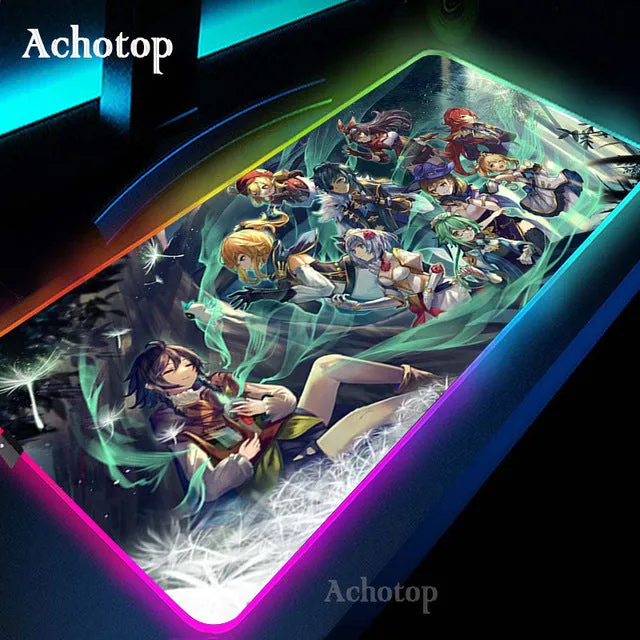 Genshin Impact RGB Gaming Mouse Pad PC Gamer Computer Mousepad Large Sexy Anime Girl Game Rubber Mouse Mat Laptop Pad Mouse Mat