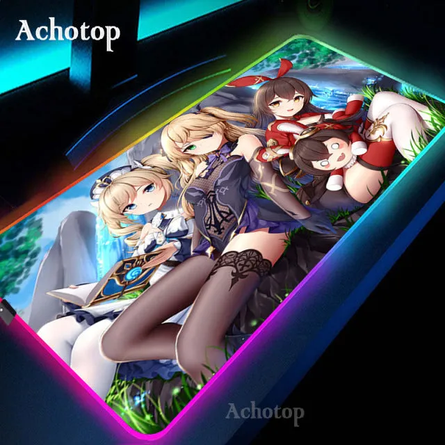 Genshin Impact Sexy RGB Mousepad for Gaming | Sexy Girl Mousepad RGB |  Large Kawaii Cute Mouse Mat for Gamers.