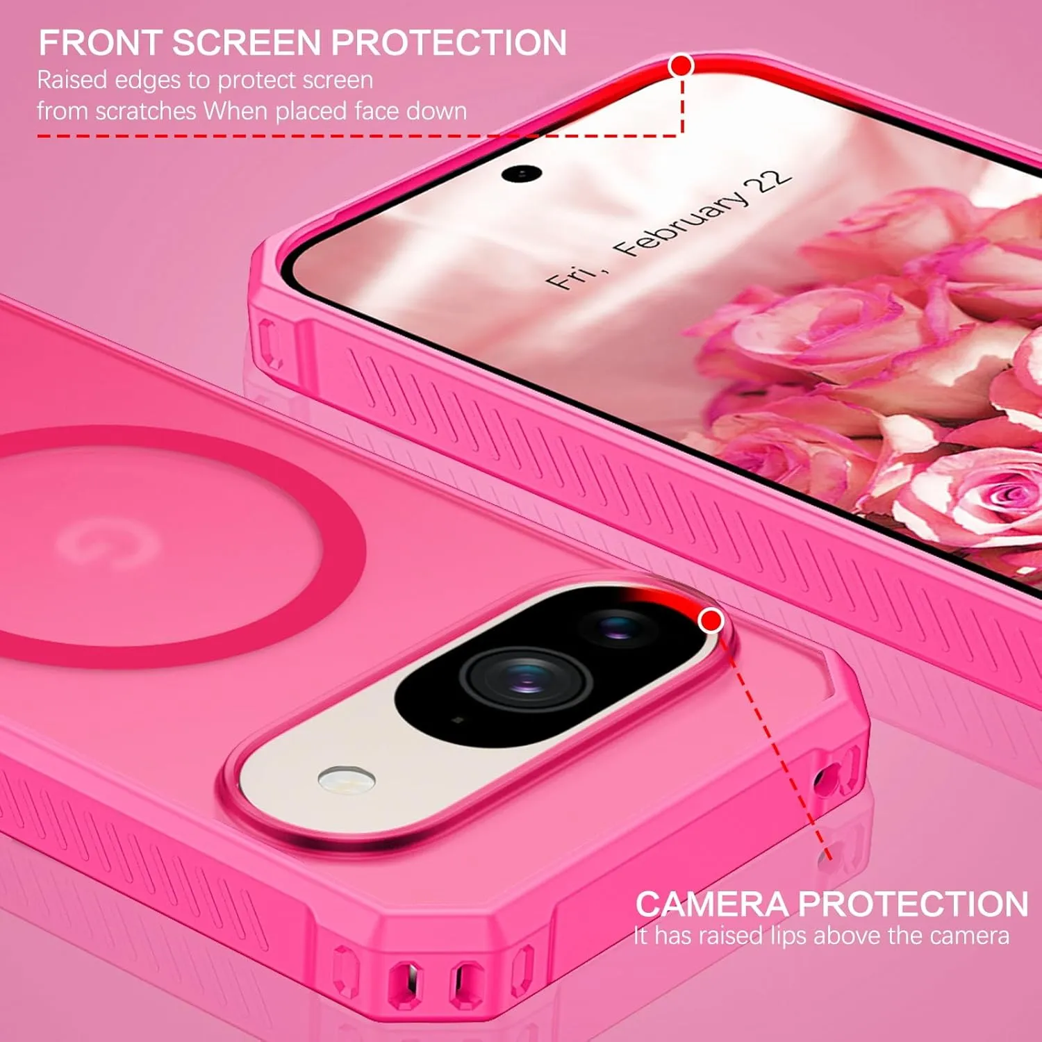 Google Pixel 9 Pro Case Pixel 9/9 Pro Magnetic Phone Case Protective Cover Hot Pink