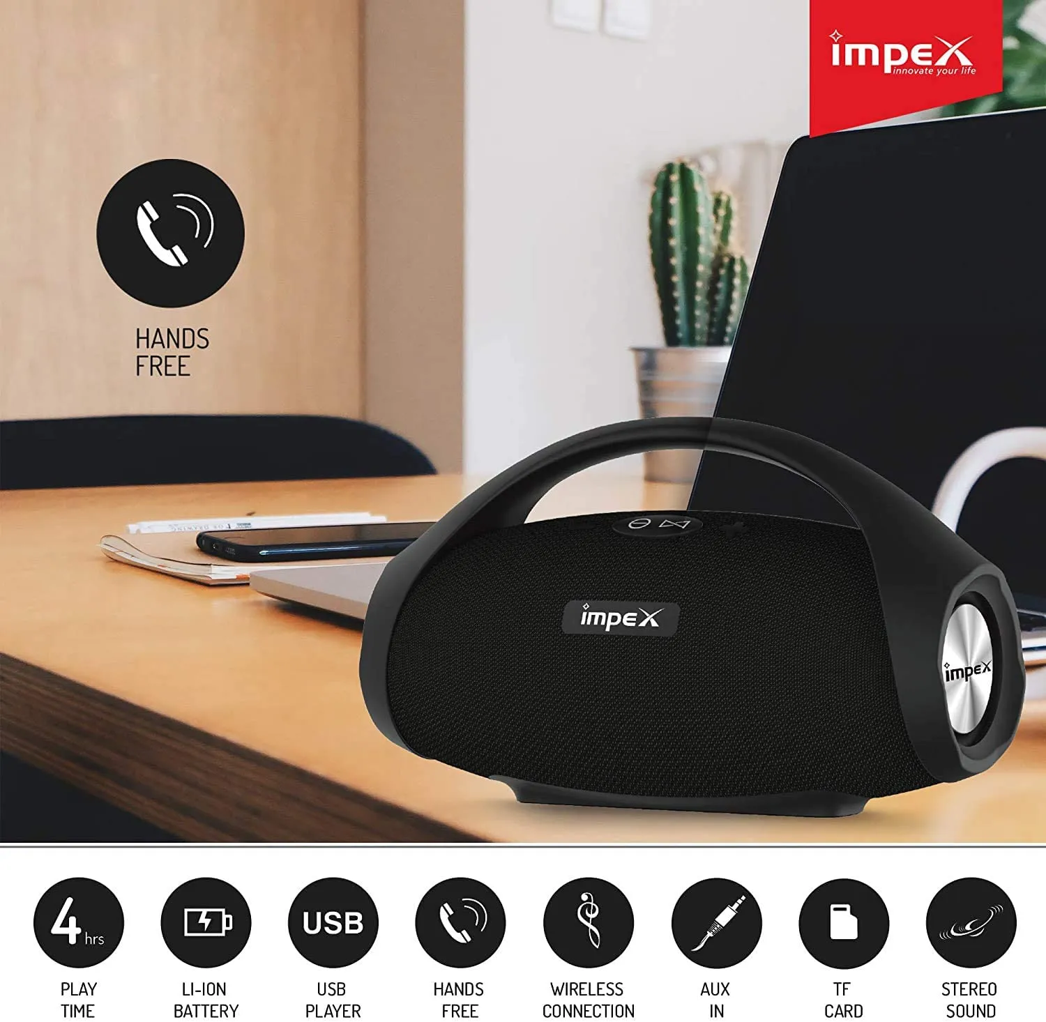 Impex BTS 2014A Channel 2.0 Multimedia Speaker with IPX6 Water Resistant USB/SD/TF/FM Radio/AUX/Remote/Bluetooth