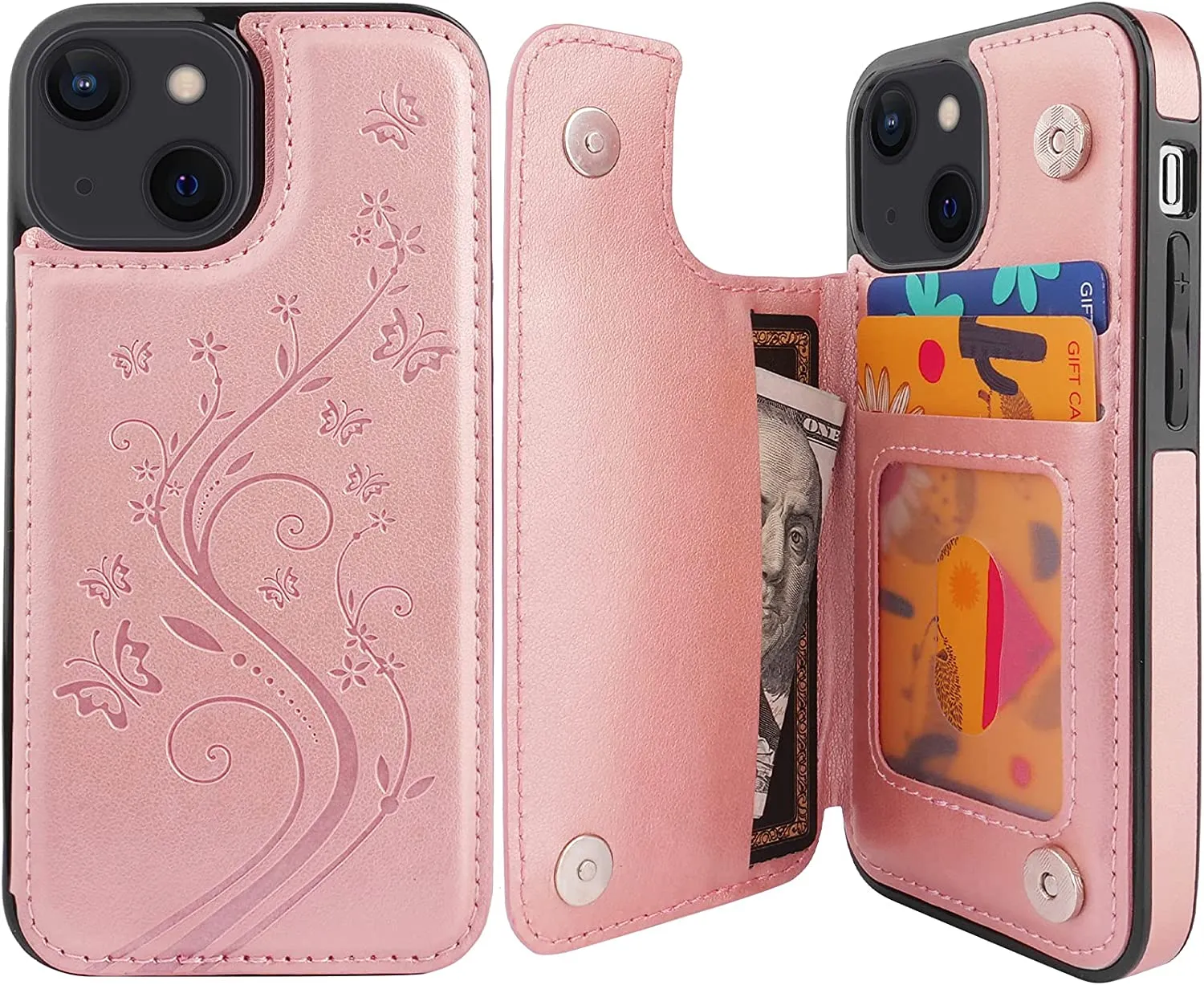 iPhone 13 Mini Butterfly Flower Wallet Case with Credit Card Holder