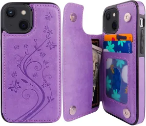 iPhone 13 Mini Butterfly Flower Wallet Case with Credit Card Holder