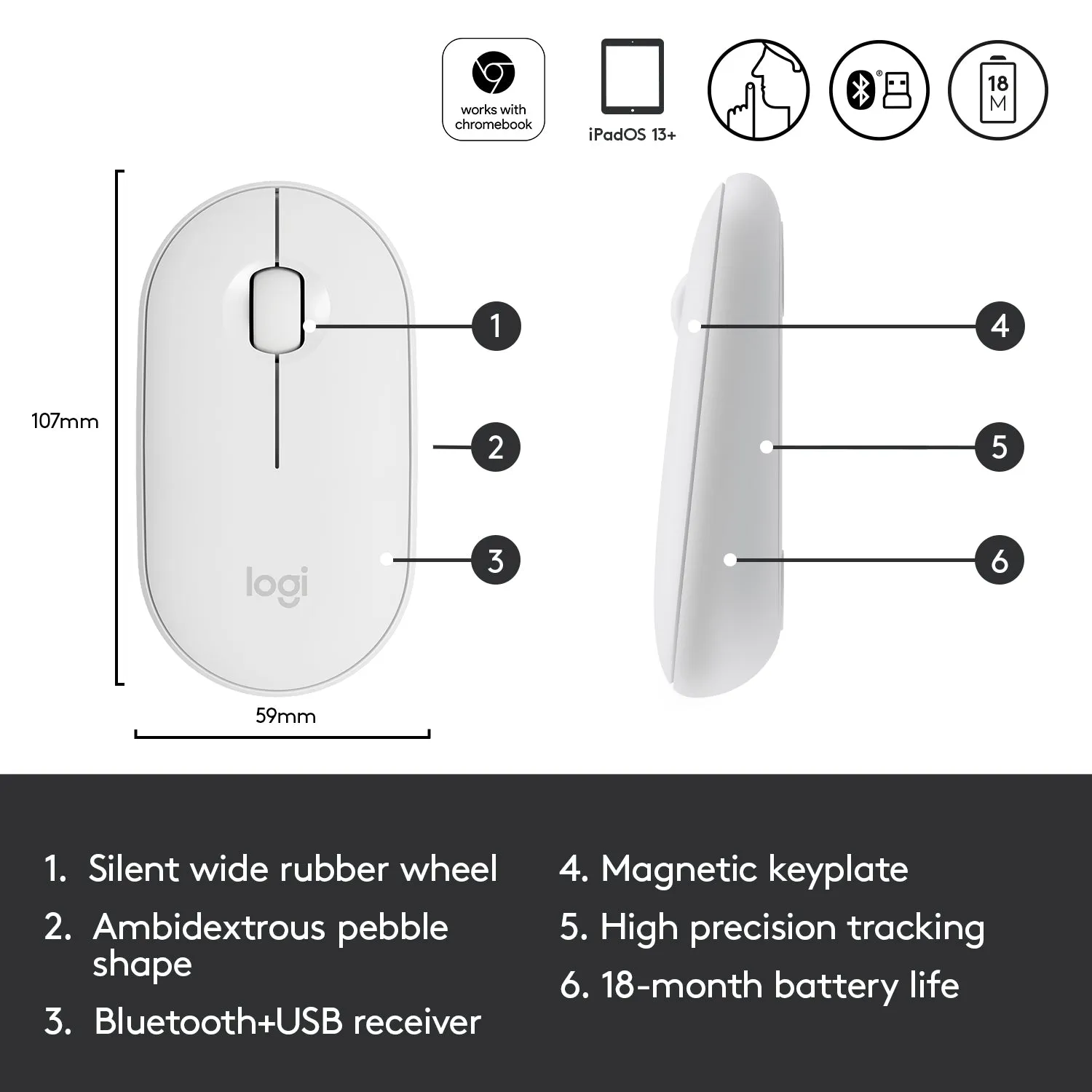 Logitech M350 Pebble Bluetooth Wireless Mouse - Silent