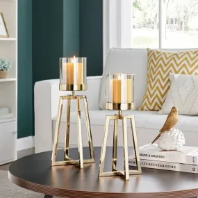 Maeve Gold Pedestal Hurricane Candle Holders