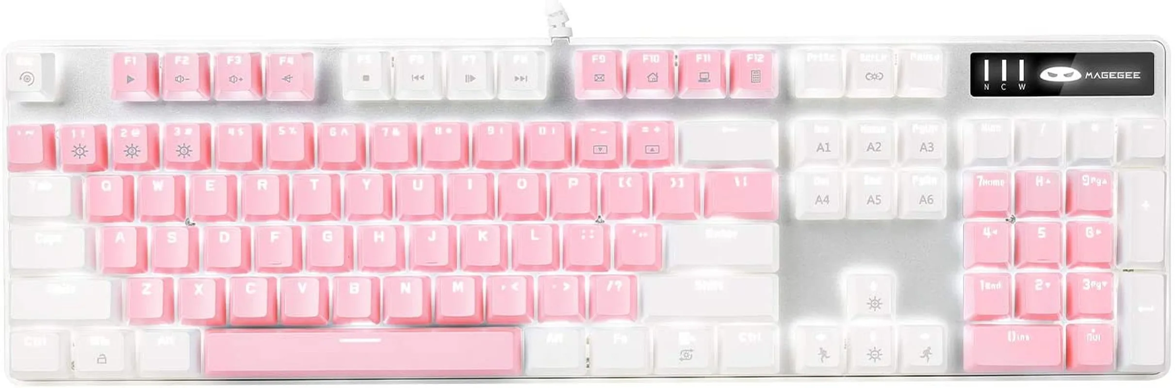 Mechanical Gaming Keyboard, New Upgraded Blue Switch 104 Keys White Backlit Keyboards, USB Wired Mechanical Computer Keyboard for Laptop, Desktop, PC Gamers(White & Pink)