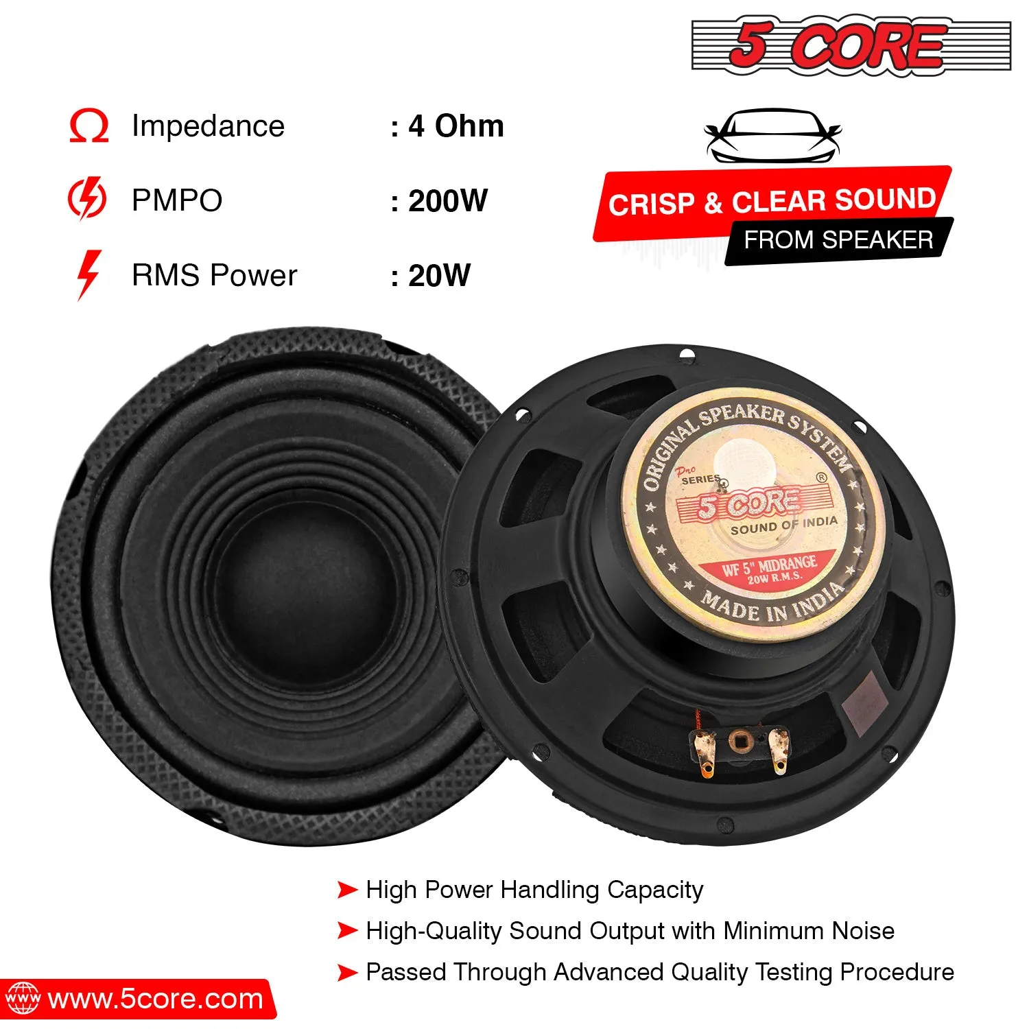 Mid Range Speaker System for Car Black Pro Series 200W Speakers