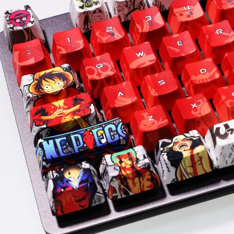 One Piece anime keycaps - 1 Set PBT 5 Sides Dye Sublimation Keycaps - Two Dimensional Key Caps For One Piece Luffy - Cherry Profile