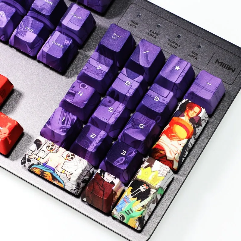 One Piece anime keycaps - 1 Set PBT 5 Sides Dye Sublimation Keycaps - Two Dimensional Key Caps For One Piece Luffy - Cherry Profile