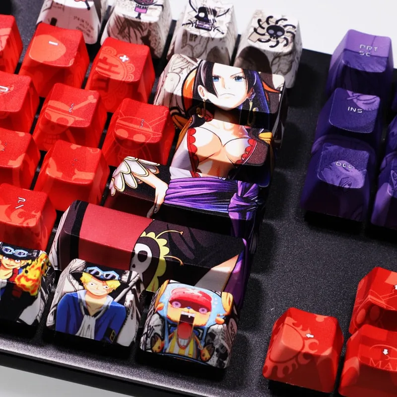 One Piece anime keycaps - 1 Set PBT 5 Sides Dye Sublimation Keycaps - Two Dimensional Key Caps For One Piece Luffy - Cherry Profile