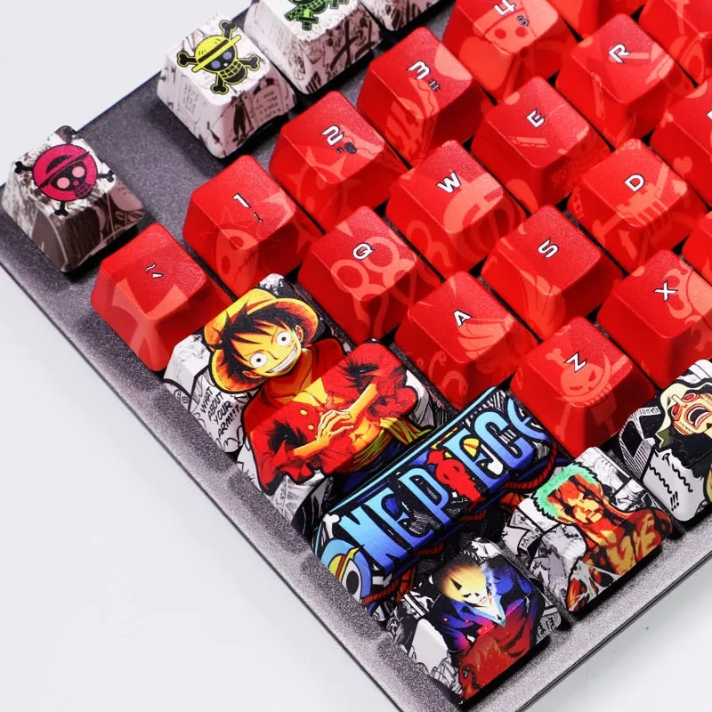 One Piece anime keycaps - 1 Set PBT 5 Sides Dye Sublimation Keycaps - Two Dimensional Key Caps For One Piece Luffy - Cherry Profile