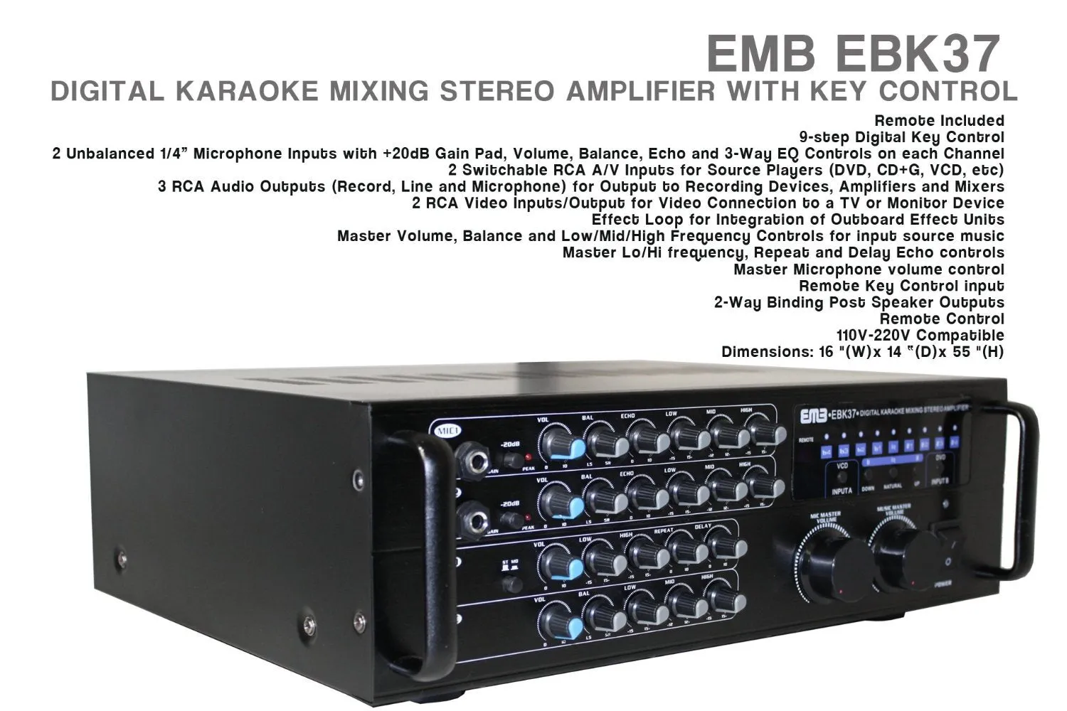 Package Bundle - EMB EBK37 Pro 700-watt Digital Karaoke Mixer Stereo Amplifier   4 Peavey PV7 Dynamic Cardiod Microphones With Cables