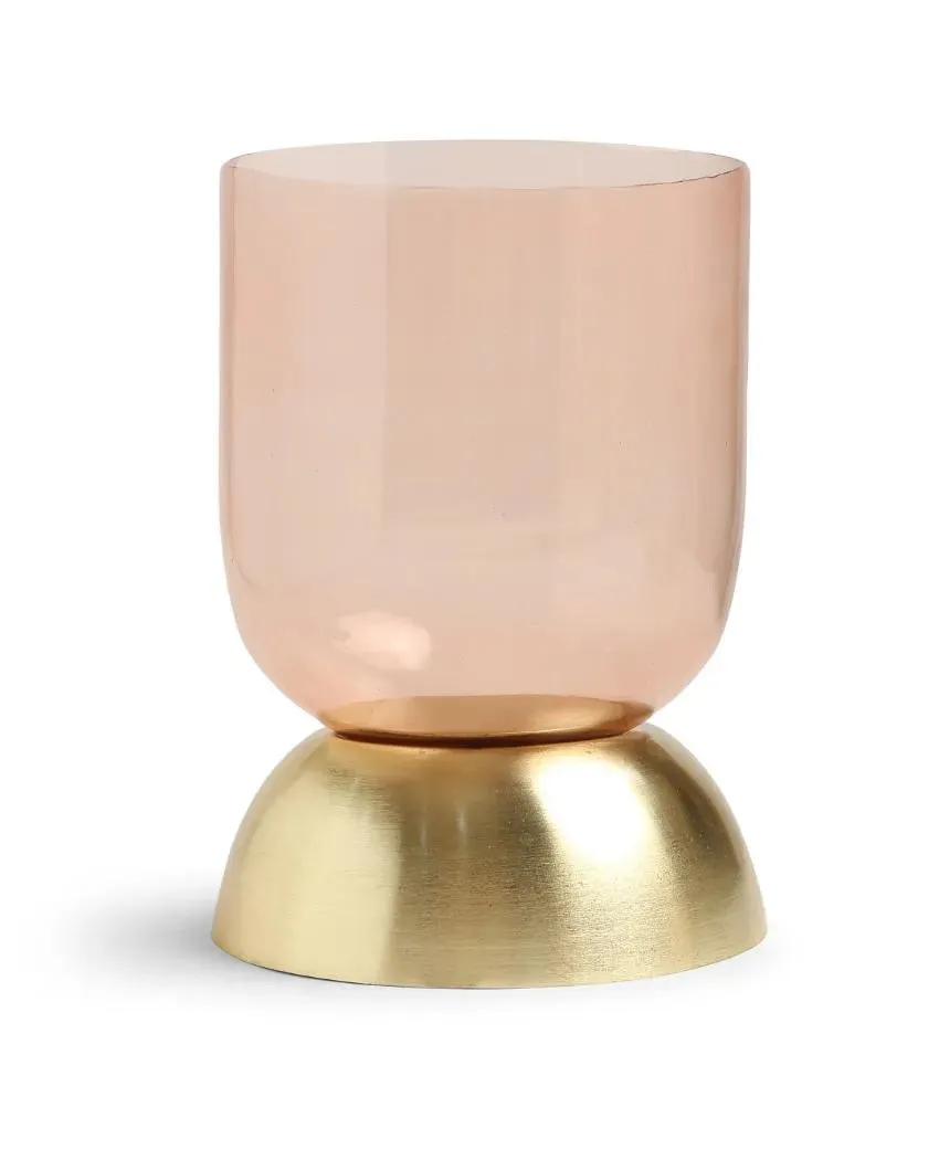 Peach and Gold Glass Candle Holder | Single