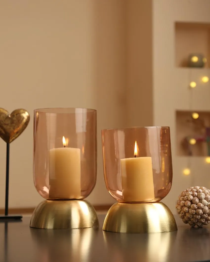 Peach and Gold Glass Candle Holder | Single