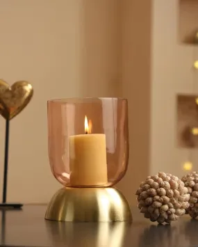 Peach and Gold Glass Candle Holder | Single