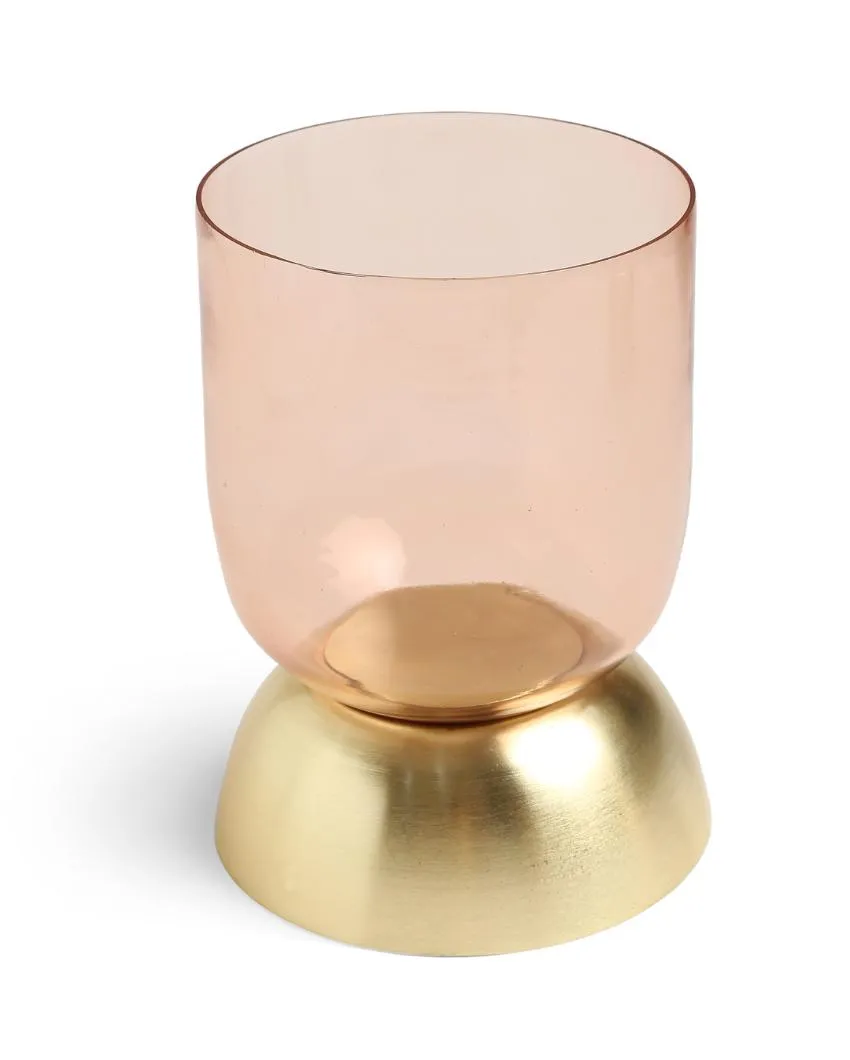 Peach and Gold Glass Candle Holder | Single