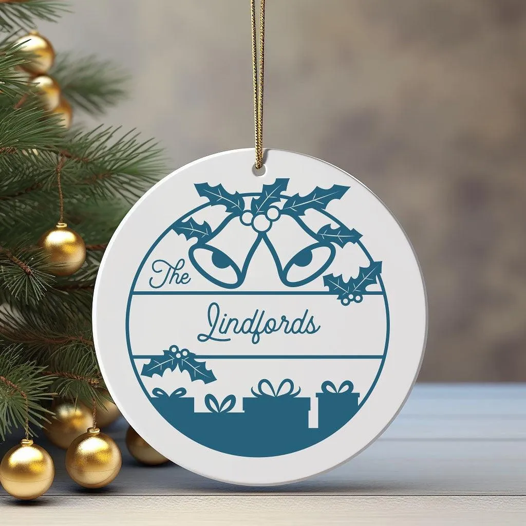 Personalized Bells and Presents Christmas Ornament