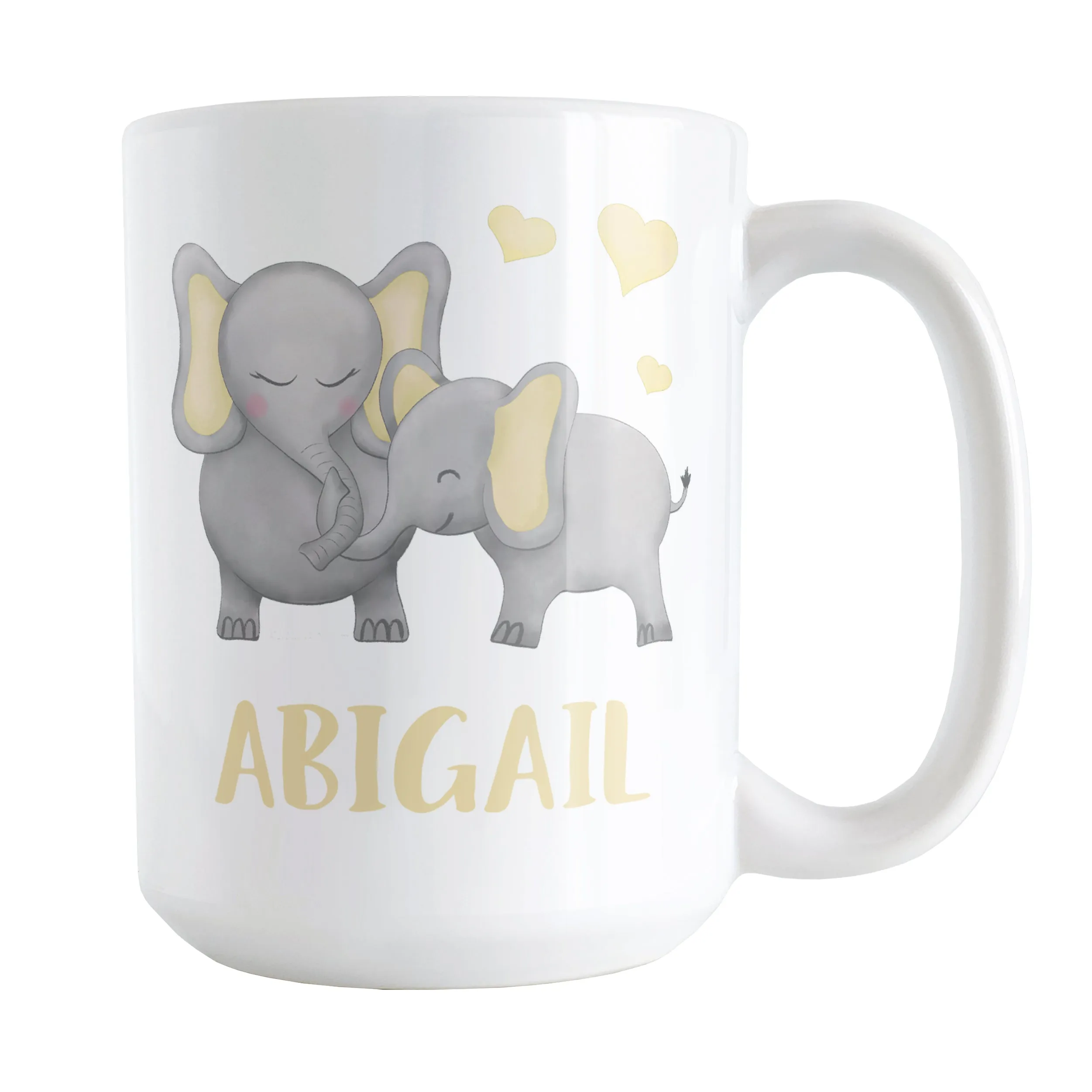 Personalized Watercolor Yellow Mommy and Baby Elephants Mug