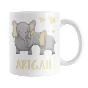 Personalized Watercolor Yellow Mommy and Baby Elephants Mug