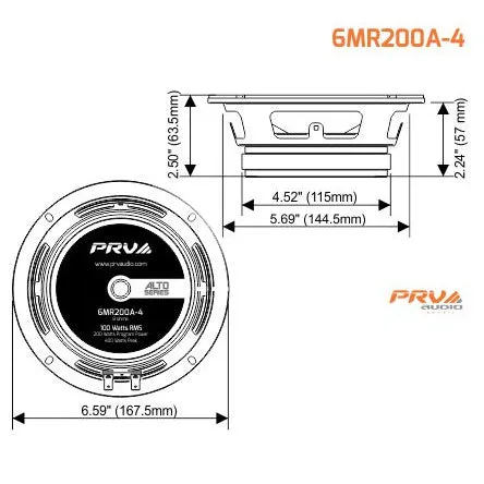 PRV 6" Mid Range Speaker 4 Ohm 200W Max Power Alto Series 6MR200A-4 Single