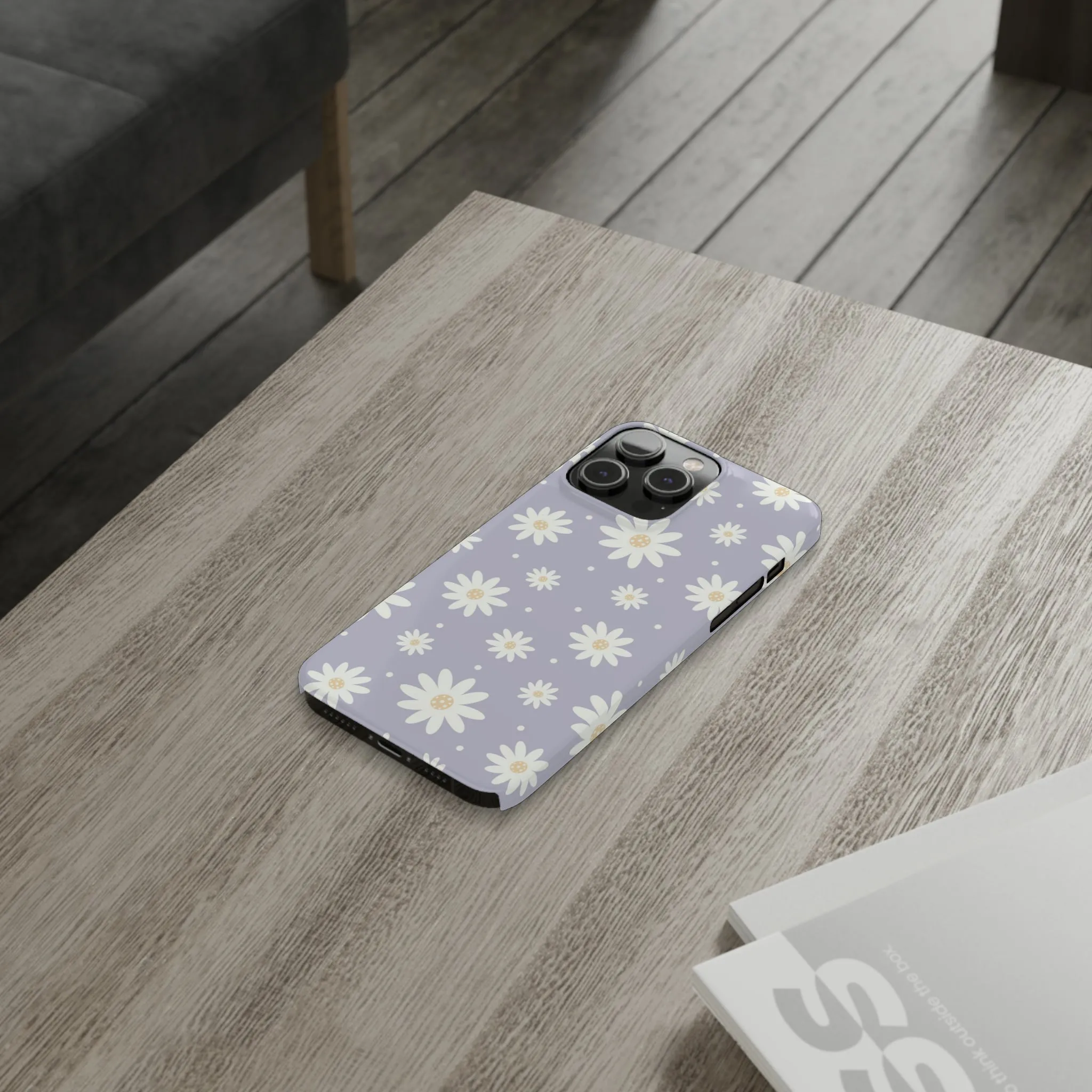 Purple background and Daisies Design Sleek Elegance Wireless-Charging Compatible Phone Case Slim Phone Case compatible with over 20 iphone models