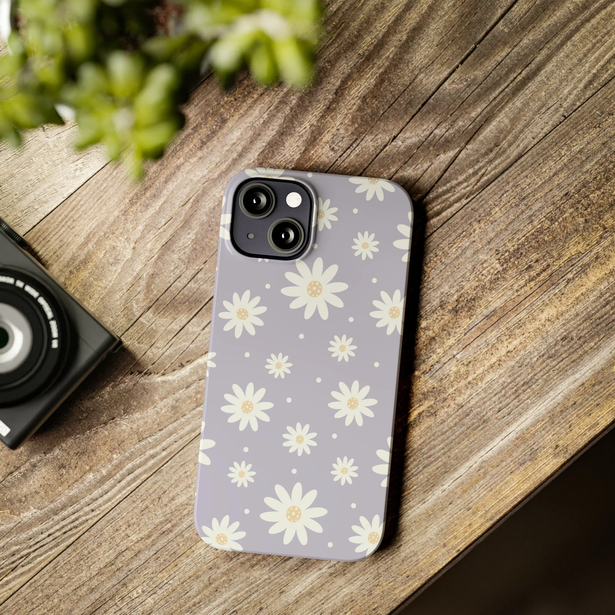 Purple background and Daisies Design Sleek Elegance Wireless-Charging Compatible Phone Case Slim Phone Case compatible with over 20 iphone models