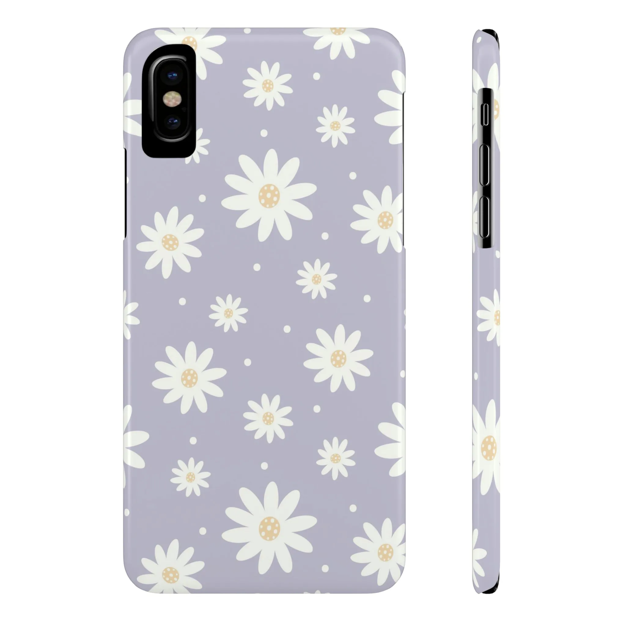 Purple background and Daisies Design Sleek Elegance Wireless-Charging Compatible Phone Case Slim Phone Case compatible with over 20 iphone models