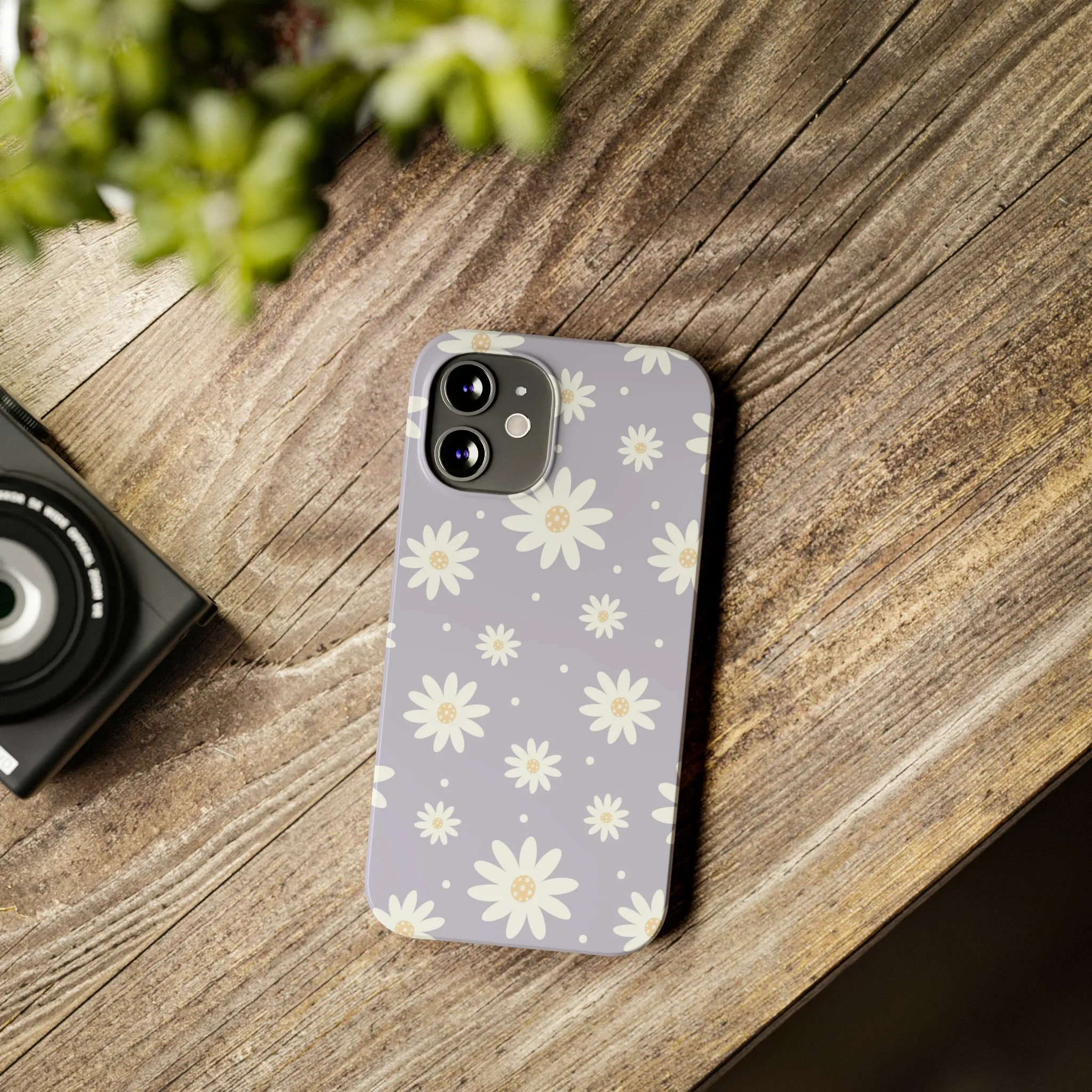 Purple background and Daisies Design Sleek Elegance Wireless-Charging Compatible Phone Case Slim Phone Case compatible with over 20 iphone models