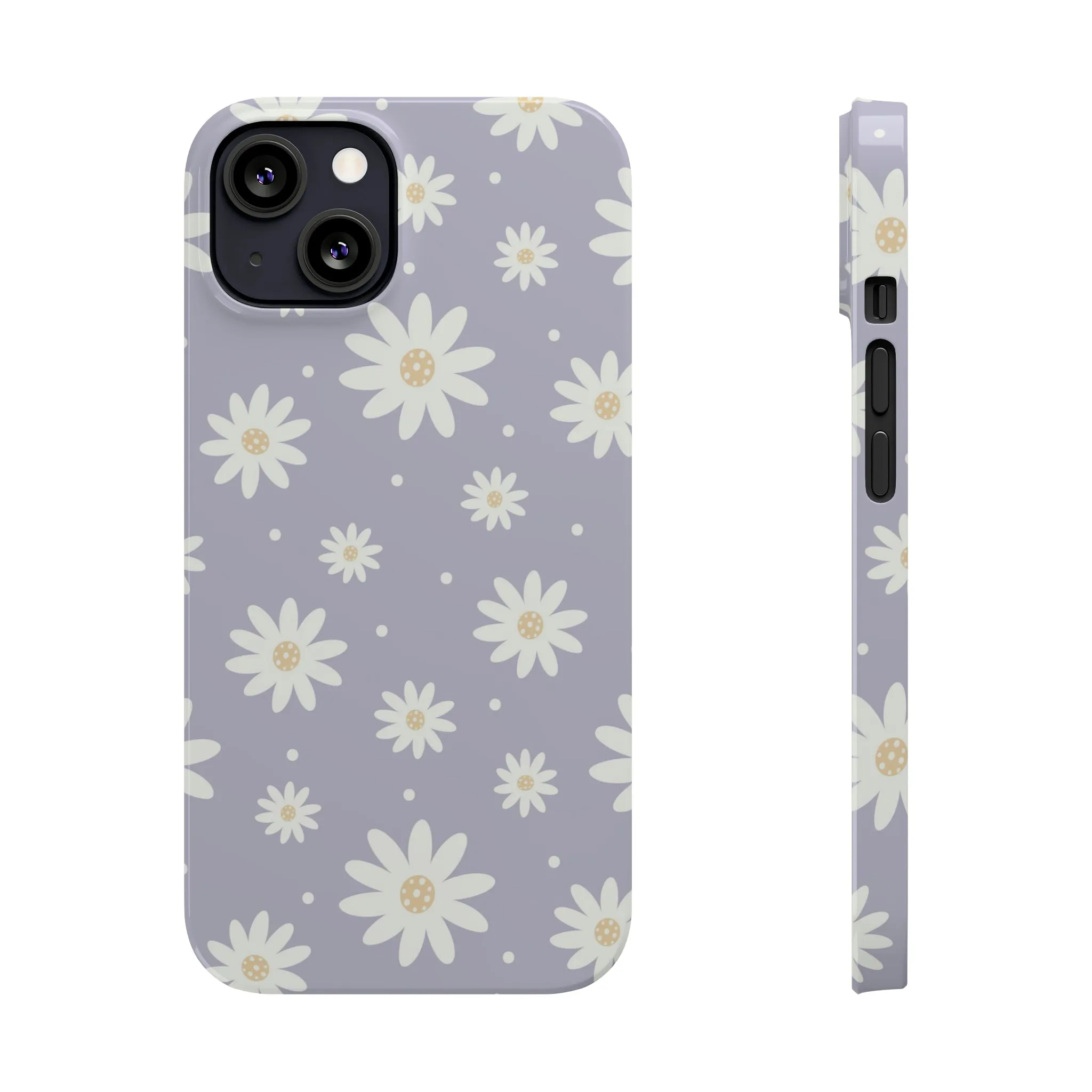 Purple background and Daisies Design Sleek Elegance Wireless-Charging Compatible Phone Case Slim Phone Case compatible with over 20 iphone models